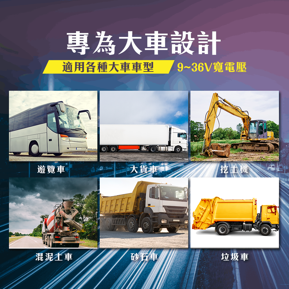 S504 專為大車設計，適用遊覽車、大貨車、挖土機、混凝土車、砂石車、垃圾車等各種大車車型，9~36V 寬電壓